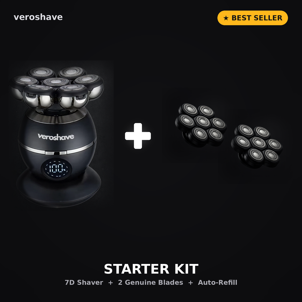 VEROSHAVE Starter Kit — 7D Shaver + 2 Genuine Blades + Auto-Refill. Best Seller.